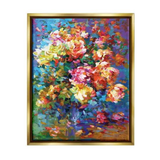Stupell Industries Vibrant Flowers in a Vase Framed Floater Canvas Wall Art Gold Floater Frame {1}