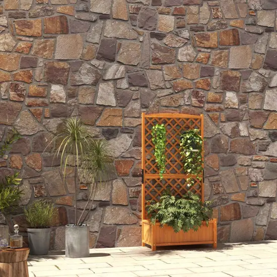 Planter Raised Bed with Trellis for Plant Flower Climbing-Orange {2}