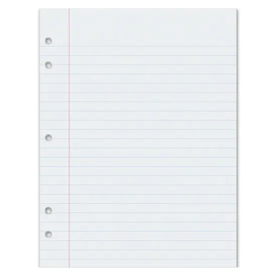 Composition Paper, White, 5-Hole Punched, Red Margin, 3/8" Ruled, 8" x 10-1/2", 500 Sheets Per Pack, 2 Packs {2}