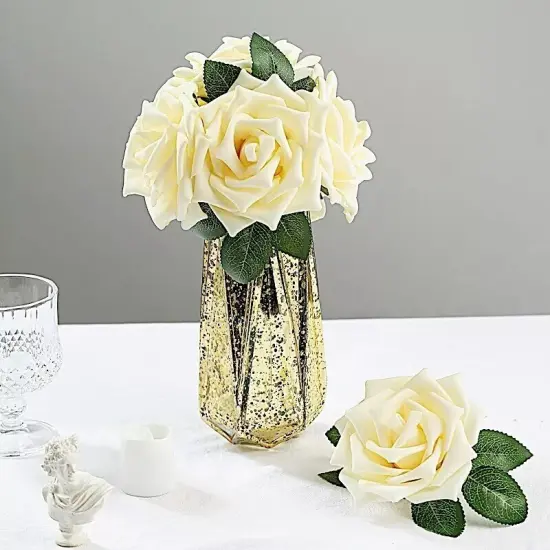 24 Cream 5" FOAM ROSE Flowers Stems Party Wedding Events Decorations {4}
