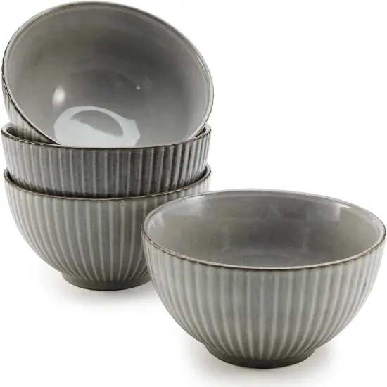 American Atelier Fluted Cereal Bowls Set of 4, Stoneware Soup Bowls, Gray {1}