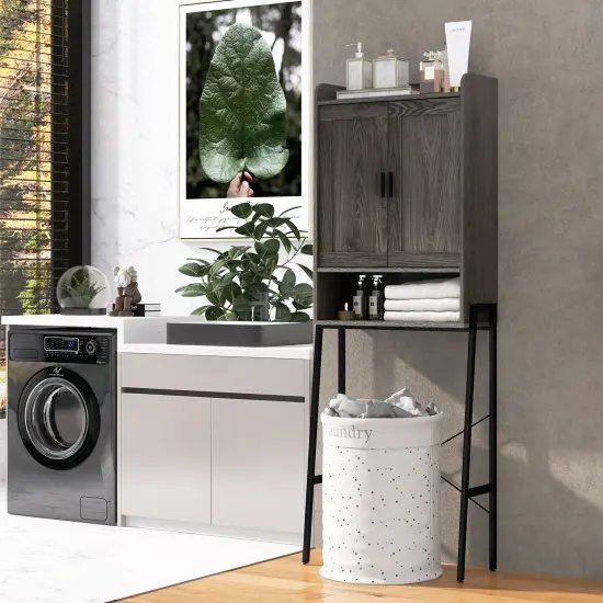 Over The Toilet Storage Cabinet Space Saver Organizer With Double Doors-Gray {2}