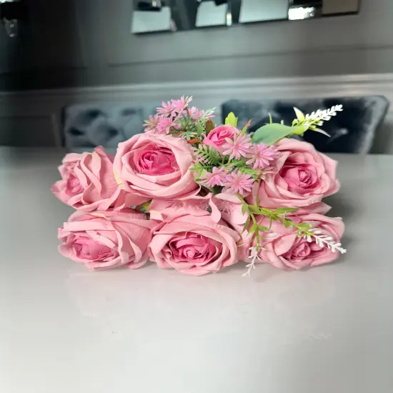 Silk Rose Flower Bouquet Light Blue and Pink 6 roses high quality roses {4}