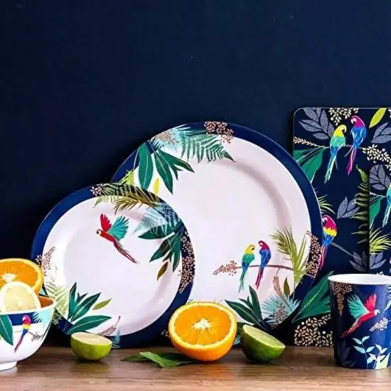 Portmeirion Sara Miller Parrot Melamine Dinner Plates - Set of 4 {4}
