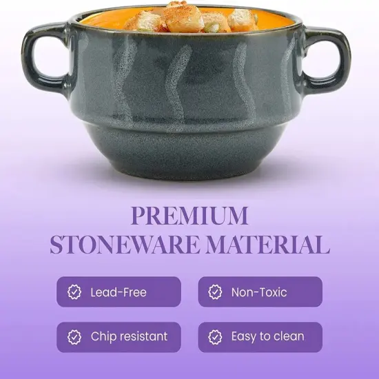 American Atelier Soup Bowls with Handles Set of 4, 16 Oz, Assorted Blue {4}