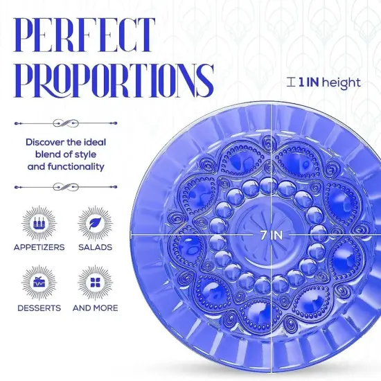 Elle D&eacute;cor Glass Salad Plate | Set of 4 | Blue | 6-Inch Dishwasher Safe {2}
