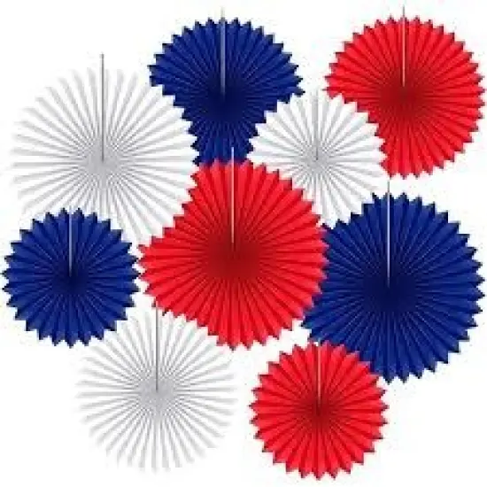 8" - 16" 4th of July Hanging Paper Fans - 12 Pc. {2}