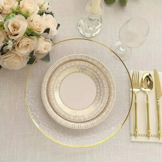 25 WHITE 9" Paper PLATES GOLD Basketweave Design Rim {3}