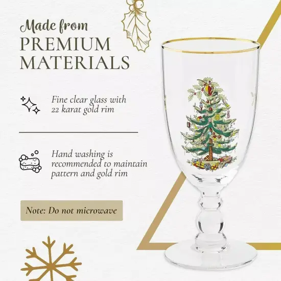 Spode Christmas Tree 16 Ounces Pedestal Goblets with Gold Rims, Set of 4 {2}