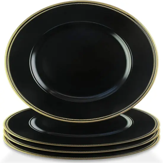 Elle Decor Beaded Charger Plate 13" Decorative Melamine Dinner Plate, Set of 4 {1}