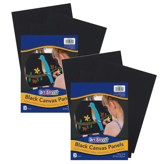 Canvas Panels, Black, 9" x 12", 3 Per Pack, 2 Packs {1}