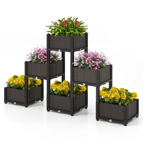 2 Set Elevated Plastic Raised Garden Bed Planter Kit for Flower Vegetable Grow-Brown {6}