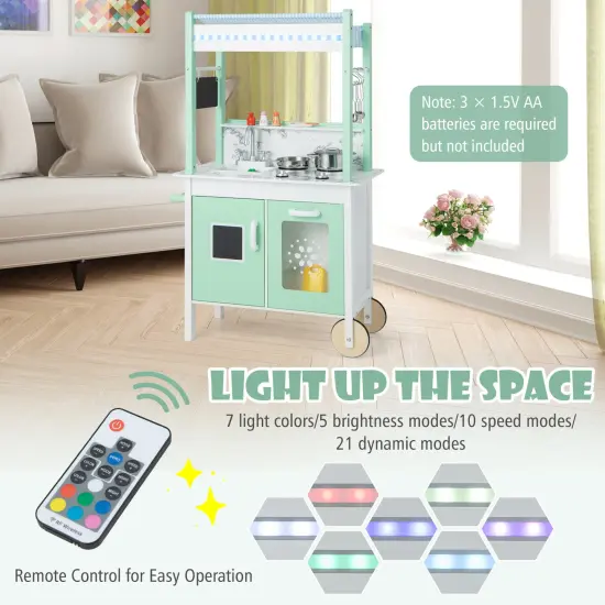 Double-sided Pretend Play Kitchen With Remote Control And Led Light Bars-green {6}