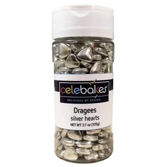 Celebakes Silver Heart Dragees, 3.7 oz Sprinkles {1}