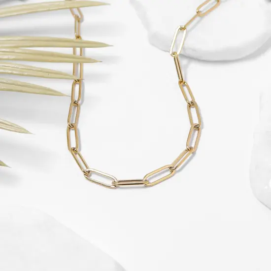 18K Gold PVD Coated Stainless Steel Paperclip Chain Necklace {5}