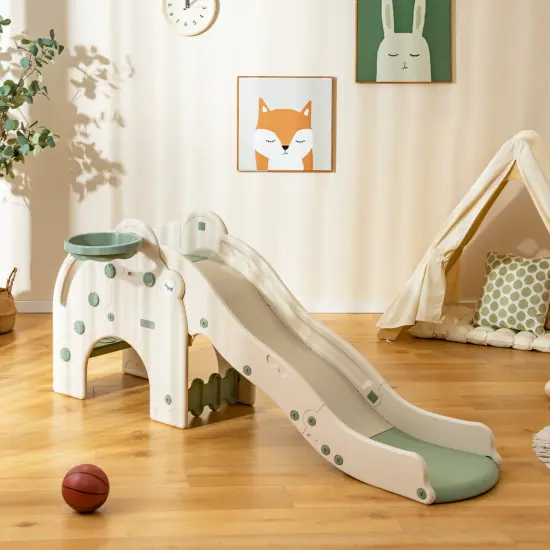 4-in-1 Toddler Slide Kids Play Slide With Cute Elephant Shape-green {1}