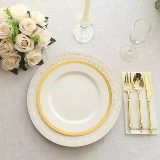 25 WHITE 9" Paper PLATES GOLD Basketweave Design Rim {5}