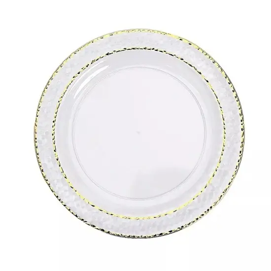 40 CLEAR 10" Round Salad PLATES Hammered GOLD Trim {1}