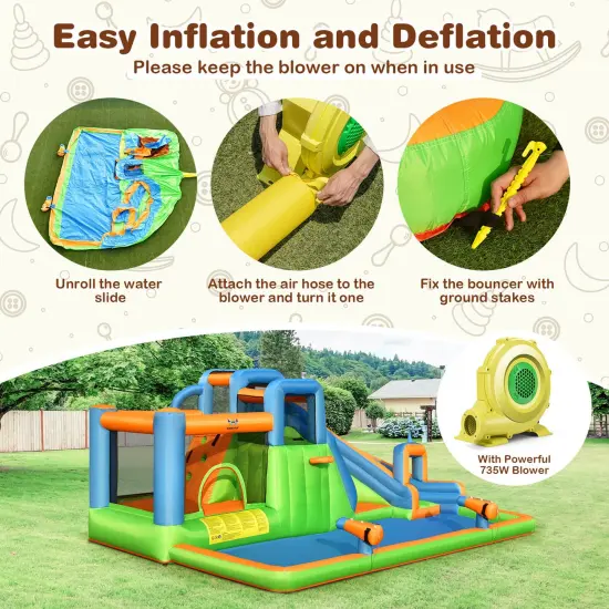 7-in-1 Inflatable Giant Water Park Bouncer with Dual Climbing Walls and 735W Blower {6}