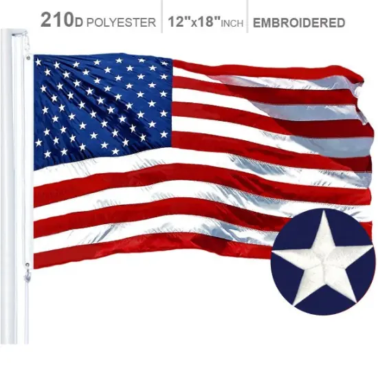 American Flag 210D Embroidered Polyester 12x18 Inch {1}