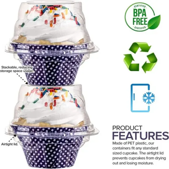 Individual Single One Plastic Cupcake Containers Holder Carrier, Holds 1 cupcake - BPA Free Clear Plastic {3}