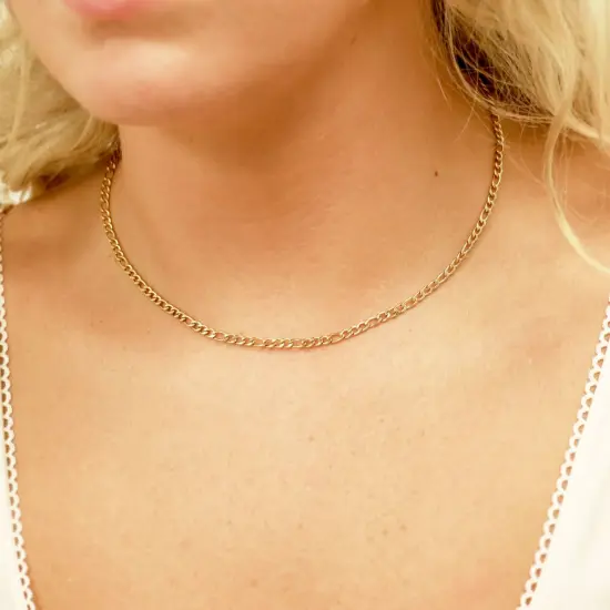 Stainless Steel 18K Gold PVD Coated Figaro Chain Necklace {6}