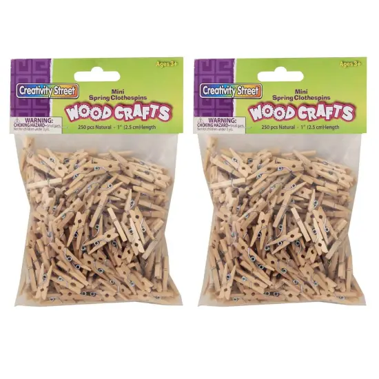 Mini Spring Clothespins, Natural, 1", 250 Per Pack, 2 Packs {1}
