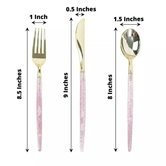 24 BLUSH 8.5" Plastic Cutlery with Gold Glittered Handle {3}