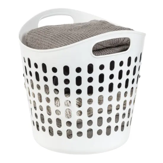 IRIS USA Laundry Basket Durable and Flexible, Portable Round Bin with Ventilation Holes for Closet Dorm, White {1}