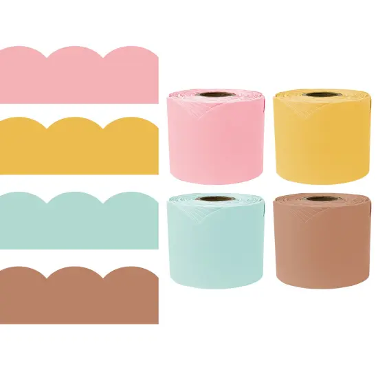 Carson Dellosa 260Ft Rolled Boho Sunset Bulletin Board Borders, 4 Pk of Scalloped Border Trim, Brown, Green, Yellow and Pink for Classroom D&eacute;cor {1}