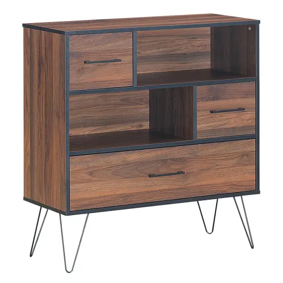 3-Tier Wood Storage Cabinet with Drawers and 4 Metal Legs {1}