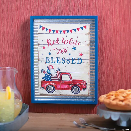 Patriotic Red White & Blessed Wall Sign {2}