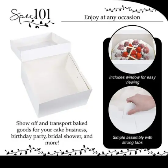 12 x 12 x 6" White Bakery Boxes with Window Pastry Boxes for Cakes, Cookies and Desserts {5}