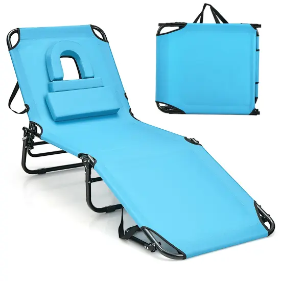 Costway Folding Chaise Lounge Chair Adjustable Outdoor Patio Beach Camping Recliner Beige\Turquoise {7}