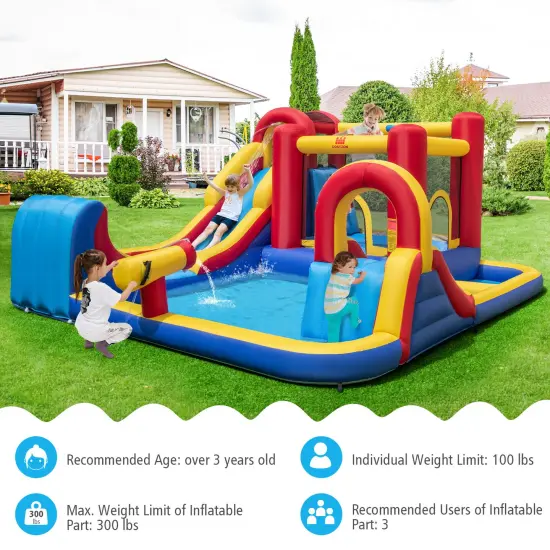 7 in 1 Outdoor Inflatable Bounce House with Water Slides and Splash Pools with 750W Blower {6}
