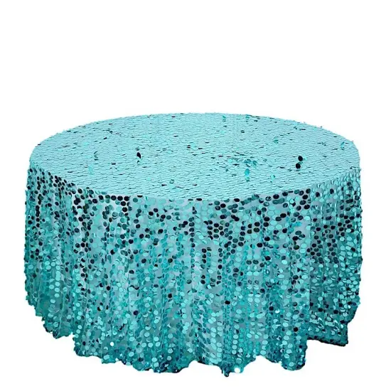 120" Large Payette Sequin Round Tablecloth Turquoise {1}
