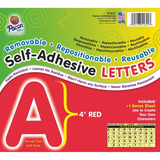 Self-Adhesive Letters, Red, Puffy Font, 4", 78 Characters Per Pack, 2 Packs {2}