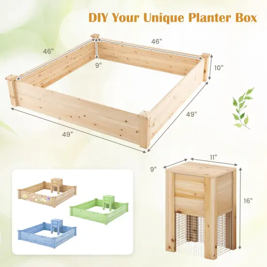 49" X 49" X 10" Raised Garden Bed With Compost Bin And Open-ended Bottom-Natural {5}