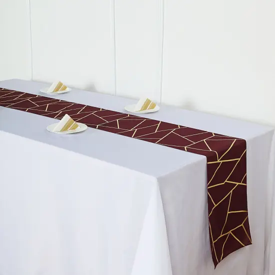 Geometric Polyester Table Runner Burgundy {3}