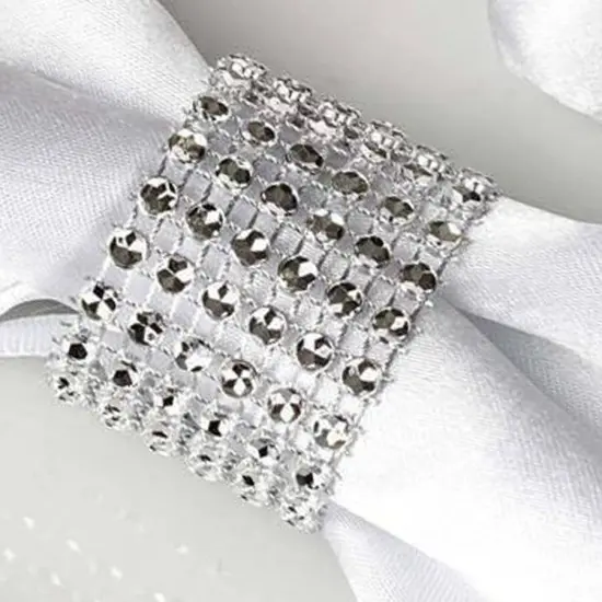20-Pieces Diamond Rhinestone Mesh Napkin Rings Silver {4}