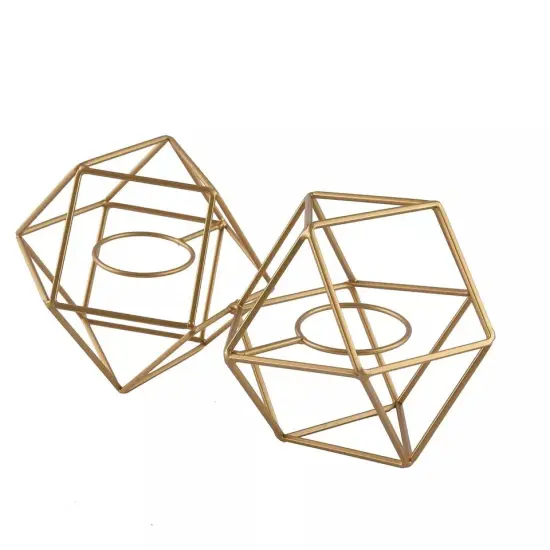 GOLD 5" tall 2 Jointed Geometric Stand with Glass Votive {1}