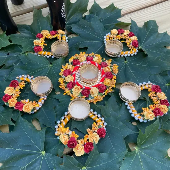 Rose Tealight Rangoli Candle Holders Festival of Light Decorative Rangoli Candle Stand for Diwali Christmas Thanksgiving Hanukkah Gift T-light Holder for Centerpiece Dining Table Home Decor {6}