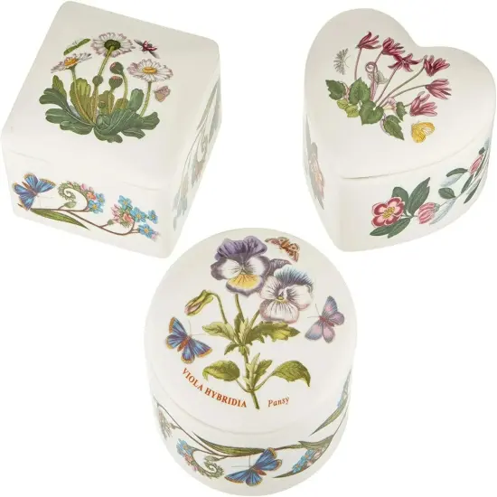 Portmeirion Botanic Garden Set of 3 Mini Covered Porcelain Boxes, Flowers Motif {1}