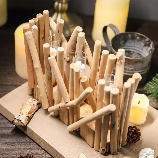NATURAL 7" tall Wood Rustic Stand Glass Tubes Flower Vase Holder {3}