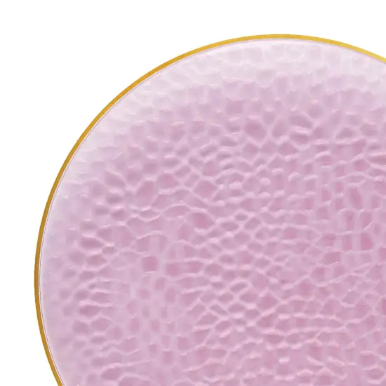 Clear Pink with Gold Rim Hammered Glass Disposable Plastic Appetizer/Salad Plates - 7.5" (120 Plates) {1}