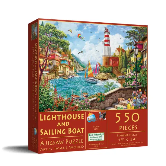 Sunsout Lighthouse and Sailing Boat 550 pc Jigsaw Puzzle 42975 {3}