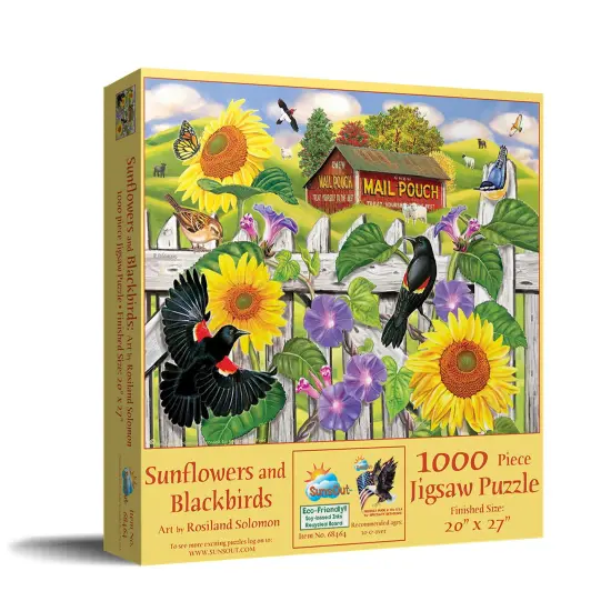 Sunsout Sunflowers and Blackbirds 1000 pc Jigsaw Puzzle 68464 {3}