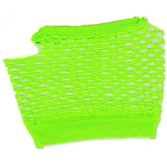 AdultsNeon Green Fishnet Fingerless 80s Rock Costume Half Gloves {1}