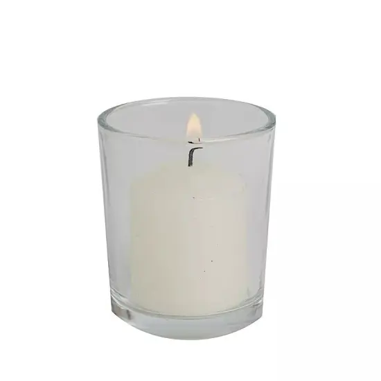 12 IVORY Round Votive Candles with Clear Glass Holders {1}