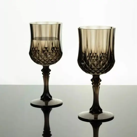 BLACK 6 Plastic 8 oz Crystal Cut Goblets WINE GLASSES {1}